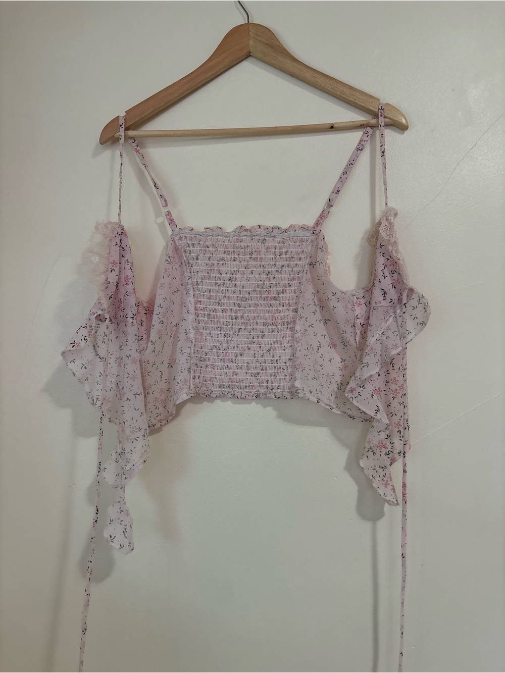 Floral Lace Trim Tie Front Cami Crop Top Fairy Coquette Balletcore S - Picture 10 of 12